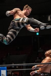 Will Ospreay with a springboard forearm to Shingo Takagi in NJPW by https://twitter.com/taigaphoto_pw