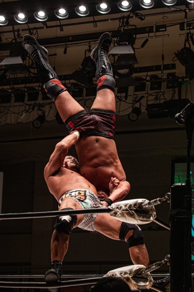 Takashi Sugiura superplex off the middle turnbuckle in Pro Wrestling NOAH by taigaphoto_pw