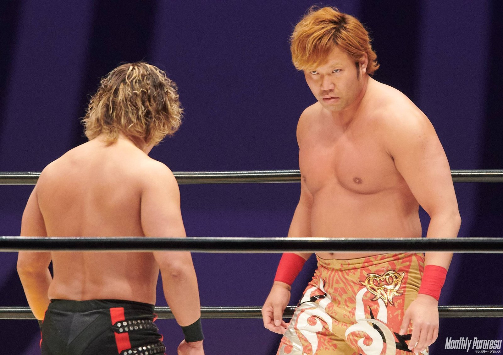 Katsuhiko Nakajima and Kento Miyahara facing off in NOAH in 2023.