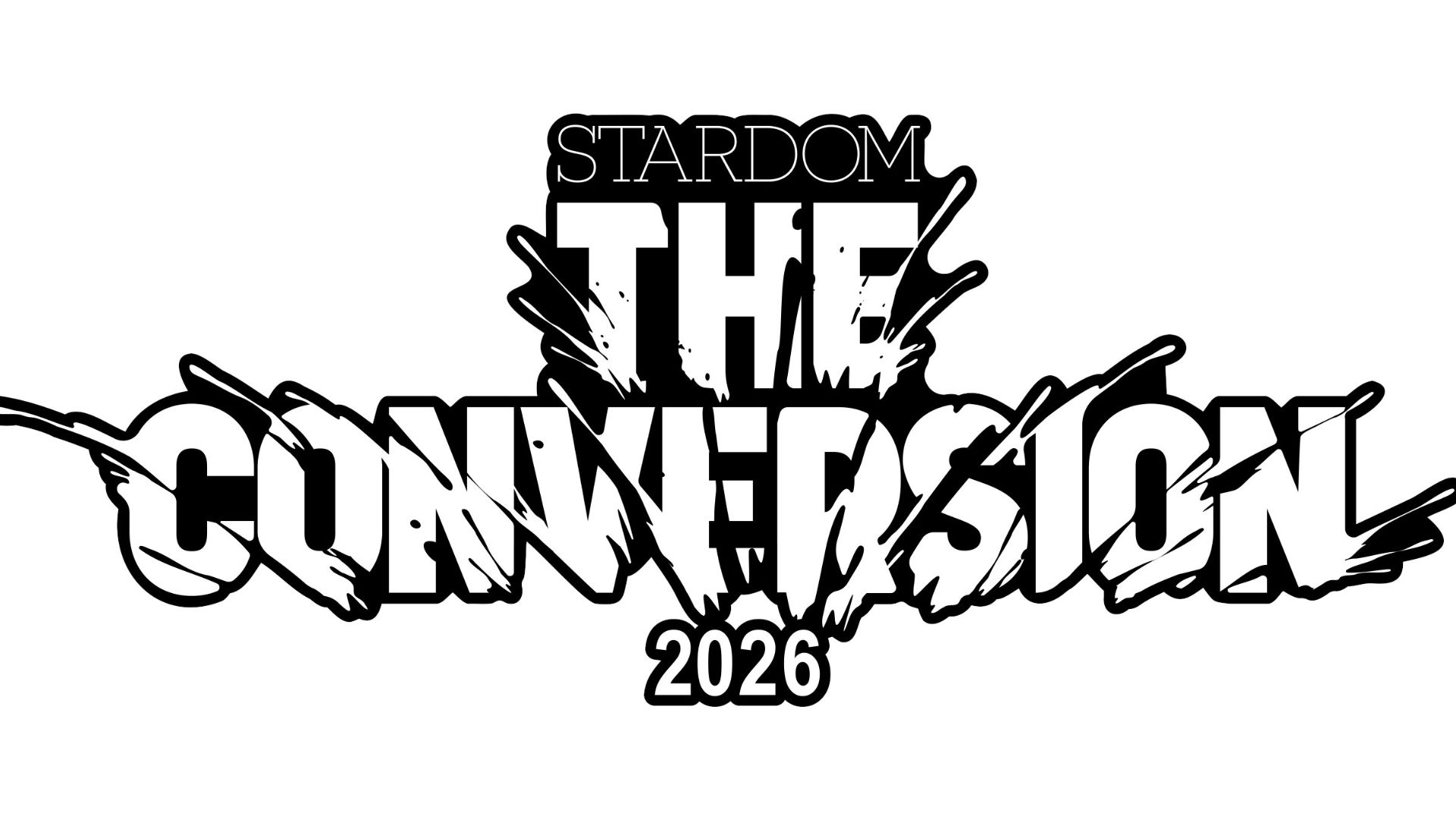 Stardom logo for 'THE CHAMPION' 2026 with bold text and splash brush accents in black and white.